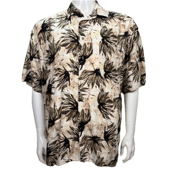 Vintage Hawaiian JF Shirt Large J Ferrar Tropical Beige Aloha Resort Cruise Wear - Picture 1 of 4